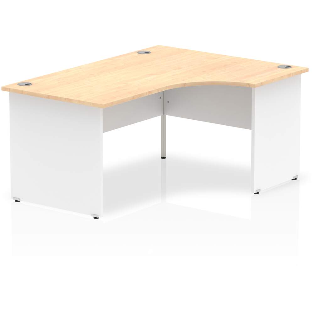 Impulse 1600mm Right Crescent Desk Maple Top White Panel End Leg