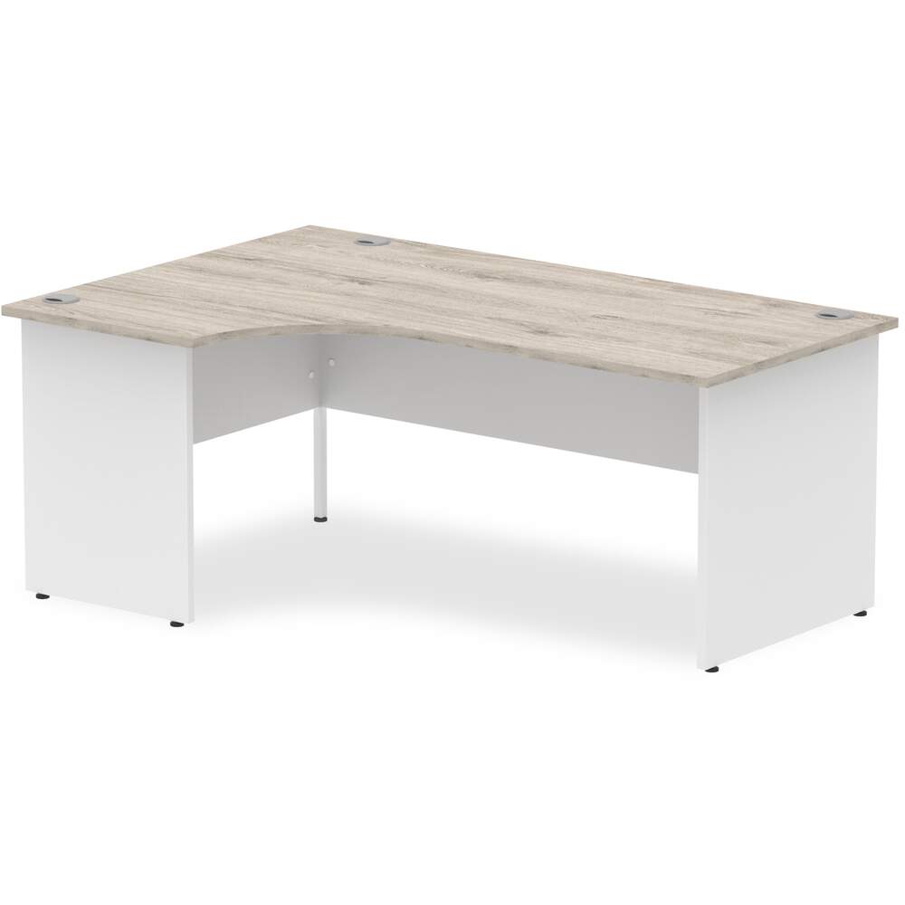 Impulse 1800mm Left Crescent Desk Grey Oak Top White Panel End Leg